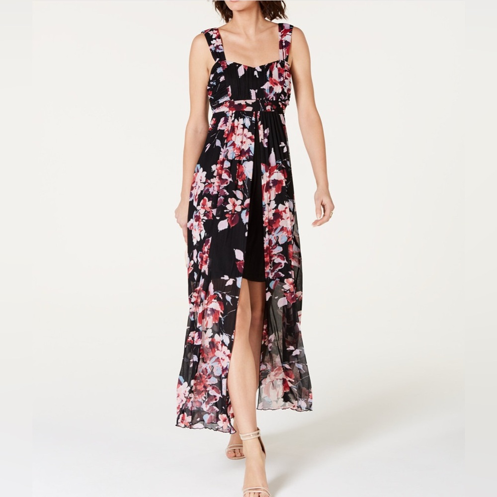 Connected Apparel Black and Pink Floral Maxi Dress